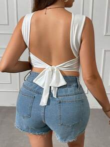 Vionelle Áo tank top crop top hở lưng buộc dây gợi cảm cỡ lớn dành cho mùa hè - trắng - Xem 6