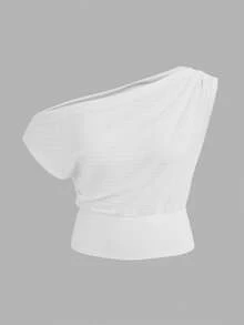 Siren Gaze Casual Minimalist Solid White Blouse, Suitable For Summer - White - View 3