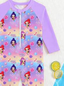 New Fashion One-Piece Long Sleeve & Pants Swimsuit For Girls & Toddlers - Multicolor - View 4