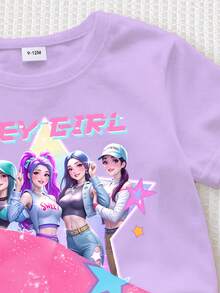 3pcs/Set Baby Girl Colorful Girl Group Letter Print Round Neck Short Sleeve T-Shirt Tops, Multi-Piece Top Combo, Suitable For Spring/Summer - Multicolor - View 3