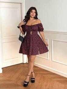 Vionelle Vestido con hombros descubiertos y lazo para tallas grandes - Negro - Ver 3