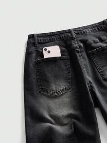 ROMWE MEN Street Life Men's Letter Print Funny Denim Shorts - Grey - View 5