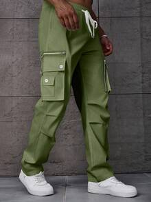 Manfinity LEGND Plus Size Men's Casual Daily Cargo Pants With Flap Pockets - Army Green - View 3