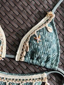 Swim Vcay Bộ đồ bơi 2 mảnh dành cho nữ, mẫu mới Xuân/Hè 2026, kiểu dáng thanh lịch, thoải mái, thích hợp cho kỳ nghỉ biển. - Màu xanh lá cây đậm - Xem 4