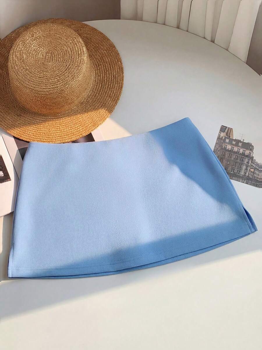 Comfortcana Rok Mini Bodycon Pendek Wanita Warna Biru dengan Belahan Samping di Bagian Bawah - Biru - View 1