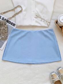 Comfortcana Rok Mini Bodycon Pendek Wanita Warna Biru dengan Belahan Samping di Bagian Bawah - Biru - View 6
