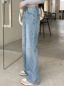 DAZY Jeans de pierna ancha casual de mujer decorados con diamante de imitación - Azul - Ver 4
