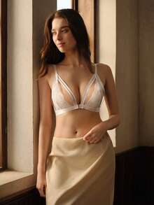 Bisouelle Women Front Closure Lace Cut Out Cup Sexy Lingerie Bra - White - View 1