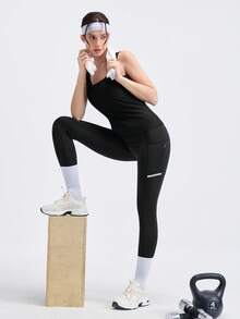 Loungeista 1pc Black Basic Tank Top With Detachable Chest Pad, Slim Fit, Perfect For Inner Wearing And Outer Wearing, Ideal For Casual Occasions, Workout - Black - View 10