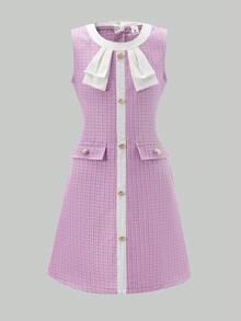 Elladie kids Đầm voan dài ngang gối kiểu công chúa ngọt ngào, tươi tắn và dễ thương, phối màu đen trắng tương phản, cổ tròn, tay ngắn, điểm xuyết hoa trắng 3D, thích hợp cho tiệc sinh nhật, hoạt động ở trường mẫu giáo, dã ngoại hàng ngày, họp mặt gia đình. - Nhiều màu - Xem 6