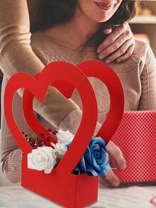 SHEIN 2 Pieces Heart Shaped Flower Gift Box Foldable Bouquet Bag With Handle Portable Storage Container For Valentine Wedding Mother Day Floral Arrangement Party Favor Must Have - multicolor - View 5
