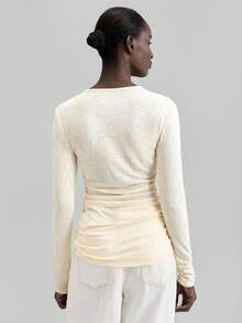 Ontre Áo thun dài tay 2 trong 1 nữ 2026SS, dáng ôm, phong cách thành thị tối giản thanh lịch, thời trang công sở đa năng, phù hợp cho kỳ nghỉ, mùa cưới, trang phục công sở, chất liệu vải dệt kim màu trơn, trang phục giáo viên đi học, áo thun nữ đa năng dành cho người đi làm. - Màu be - Xem 7