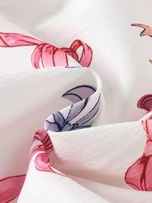 SHEIN Áo sơ mi dài tay in kỹ thuật số hình hoạt hình nơ cho bé gái - trắng - Xem 6