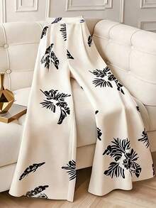 Airaco 度假风印花高腰宽松阔腿裤 - 杏色 - 查看 1