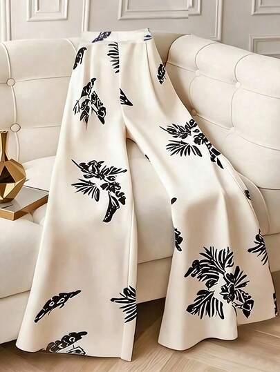 Airaco 度假风印花高腰宽松阔腿裤