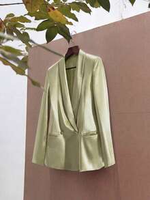 Aveloria Zanirela New Stylish Design Casual Satin Texture Solid Color Blazer - Green - View 1