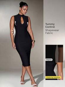 Nuvra Plus Size Slimming Mock Neck Cutout Sleeveless Bodycon Bandage Cocktail Dress - Black - View 1