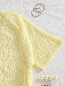 SHEIN Áo thun nữ tuổi teen màu trơn, viền ren, kiểu dáng thường ngày, đa năng, thích hợp mặc hàng ngày. - Màu vàng - Xem 4