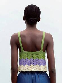 Maija Women's Contrast Color Patchwork Camisole Knit Top - Green - View 2