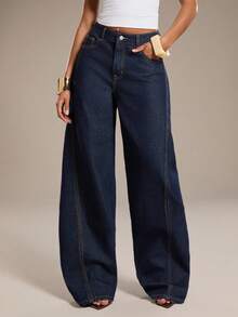 Normani 春夏女式音乐会穿搭 外出休闲装 2000年代 Y2K 90年代 俱乐部复古锐舞装 音乐节 老钱街头风 复活节 圣帕特里克节 女士派对 海滩婚礼 外出 毕业典礼 优雅度假 休闲节日 正式场合 女士阔腿水洗O型牛仔裤 - 深色水洗藍 - 查看 1