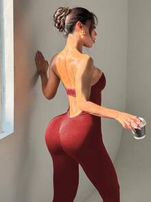 Dewbera Mono sin espalda sin costuras burdeos para mujer - Burdeos - Ver 6