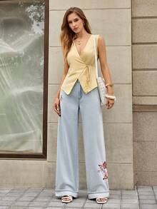 Selenza Quần jean denim thêu hoa thanh lịch dành cho nữ, thích hợp cho mùa hè. - Rửa nhẹ - Xem 6