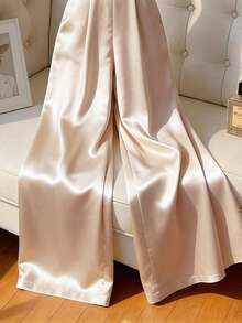 Modelyn 性感V领亮面细肩带褶皱露背优雅连体裤 - 香檳色 - 查看 6