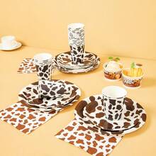 Brown Cow Patterned Disposable Dining Plate, Napkins, Paper Cups, Disposable Party Supplies Set, Suitable For 16 Guests, Suitable For Birthdays, Weddings, Themed Parties, Family Picnics, Disposable Dining Plate Party Utensils - View 4