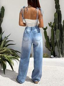 Rivivi Bộ áo liền quần denim dáng rộng, thời trang thường ngày cho nữ, áo liền quần denim cho nữ, trang phục đi nghỉ mát. - Rửa trung bình - Xem 2