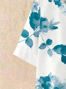 SHEIN LUNE 女士休闲印花上衣和裤子两件套 - 中等水洗藍 - 查看 6