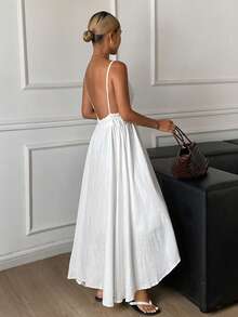 DAZY Women's Casual Solid Color Spaghetti Strap Dress, Summer - White - View 5