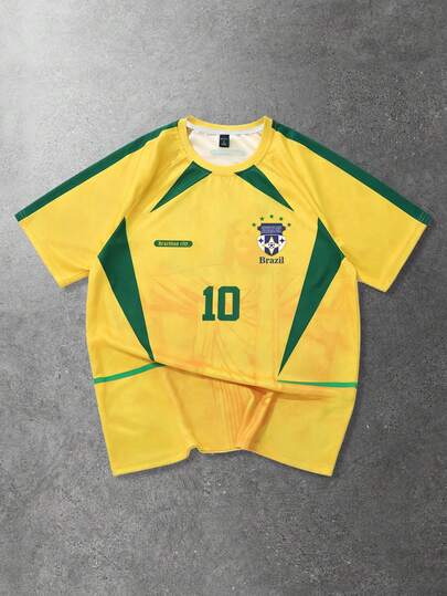 ROMWE MEN Prep Áo thun nam tay ngắn phối màu in số, kiểu dáng thường ngày, thích hợp cho mùa hè.