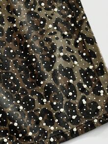 ROMWE MEN Street Life Men's Pearl & Diamond Leopard Print Loose Denim Shorts - Multicolor - View 2