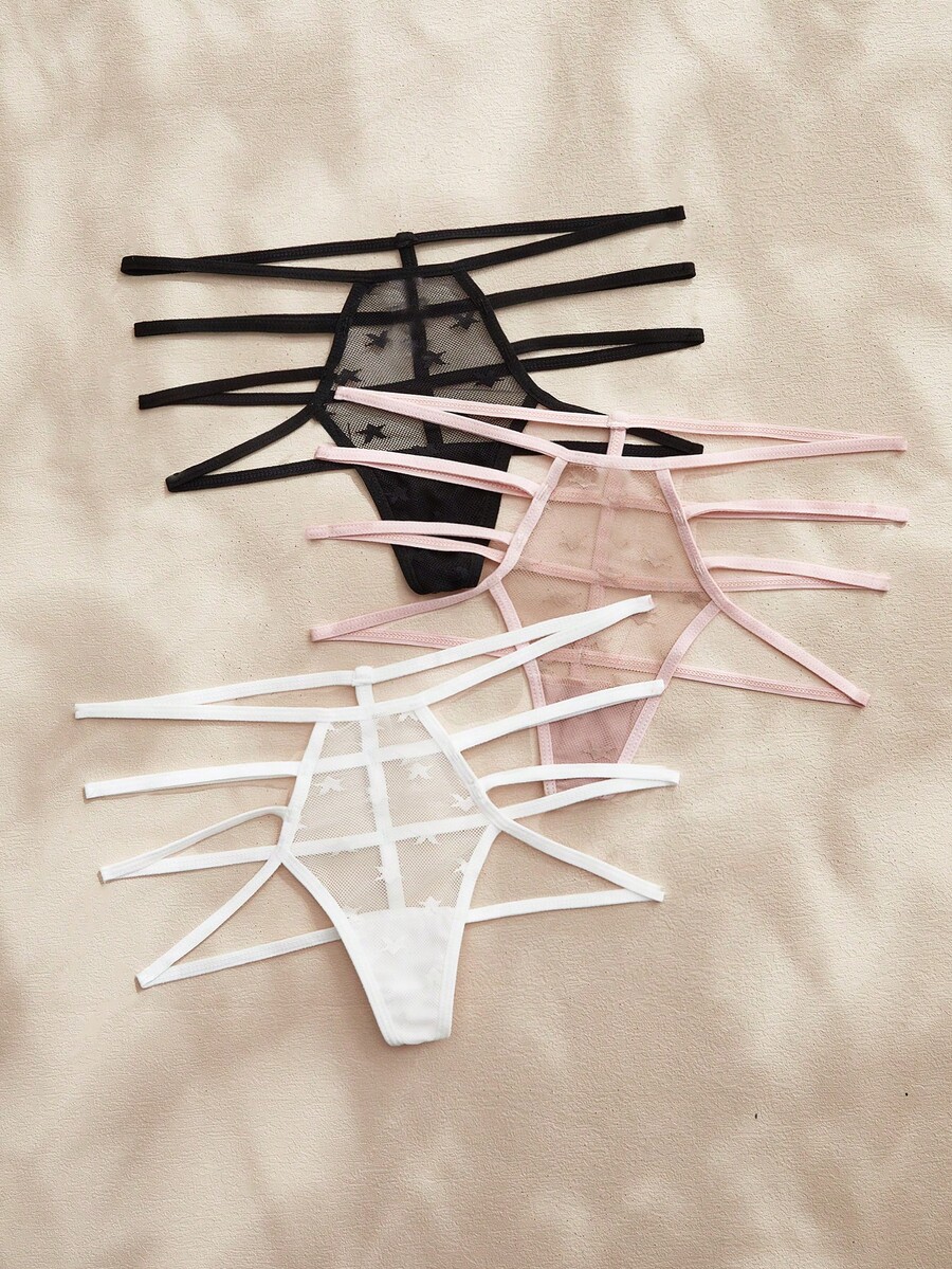 Charlaine 3pcs/Set Women Lace Patchwork Multi-Strap Thong Panties - Multicolor - View 1