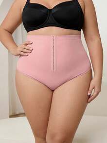 SHEIN CURVE+ Plus Size Women High Waist Solid Color Slimming Shaping Leggings - Pink - View 3