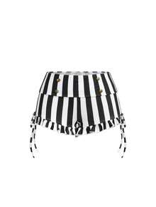 ROMWE Women's Black & White Striped Super Short Mini Ultra Low Waist Frill Trim Shorts - Black and White - View 6