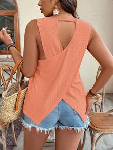 SHEIN Clasi Plus Size Women Criss-Cross Backless Casual Tank Top - Coral Orange - View 4