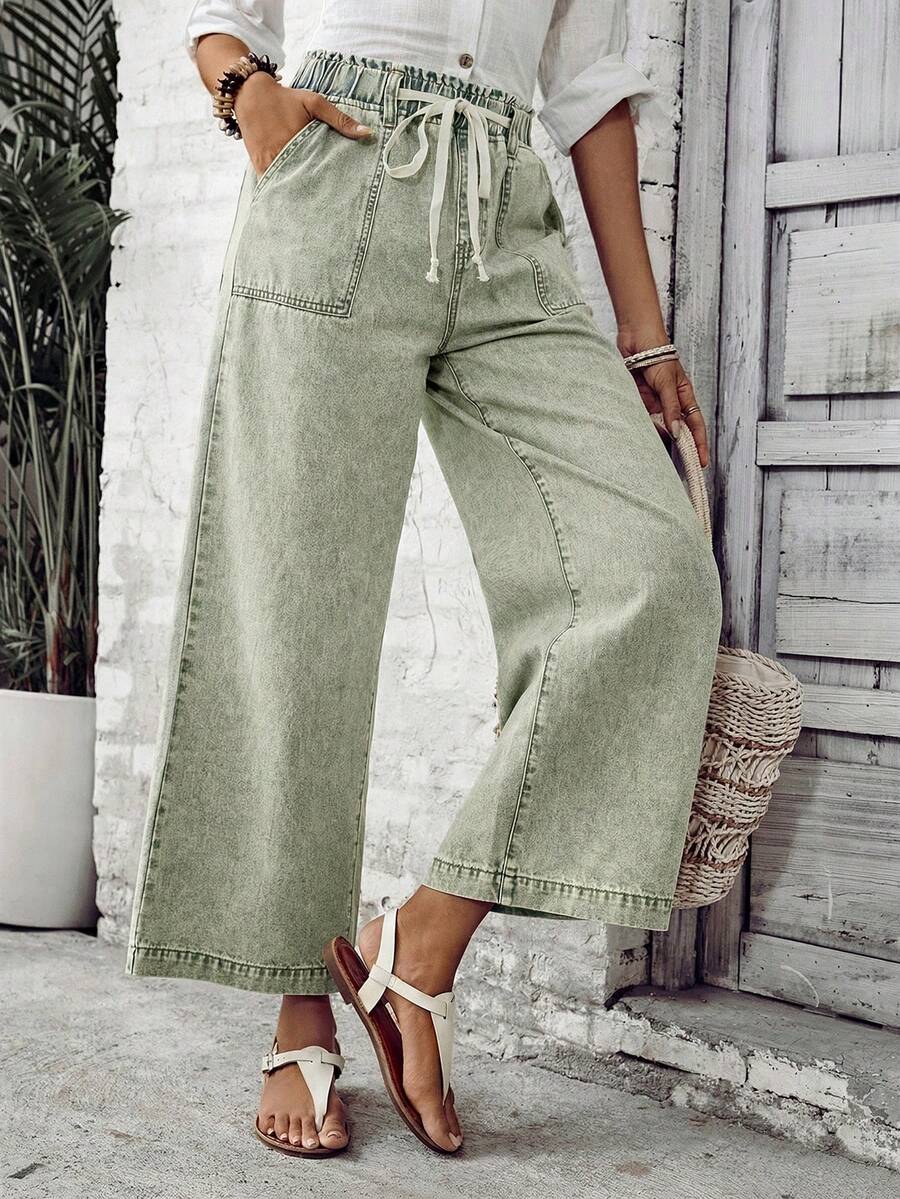 EMERY ROSE Jeans de pierna ancha lavados y vintage de estilo casual - Verde - Ver 1