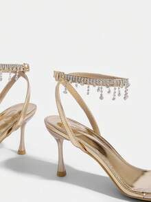 CUCCOO SZL Women Shoes Summer Pointed Slender Heel Champagne Transparent Film Rhinestone Chain Ankle Strap Open Toe Women's Sandals Sexy Fashion Gorgeous With Skirts Banquet Party Nightclub Women's High Heel Sandals - Champagne - View 5