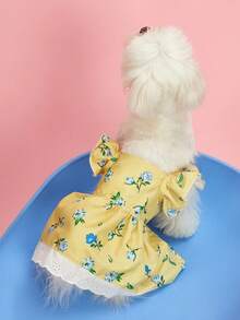 PETSIN 1件早春玫瑰花白色卷边印花宠物裙，轻柔透气，度假风宠物服装 - 彩色 - 查看 9