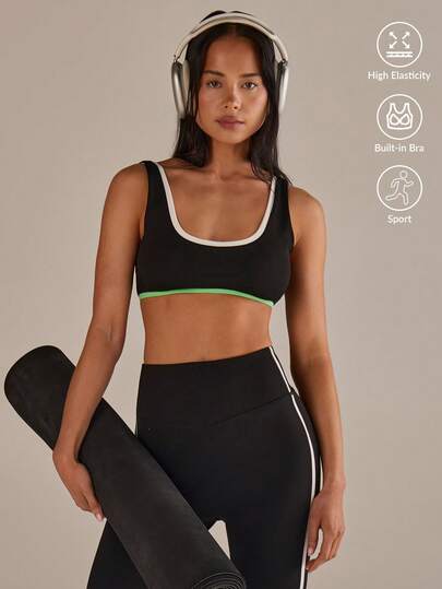 Athîral Bộ đồ thể thao nữ thường ngày, phối màu tương phản, áo và quần, màu đen.