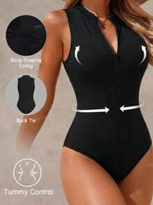 SHEIN EZwear Bộ áo liền thân dệt kim 2 mảnh màu đen trắng dành cho nữ - Nhiều màu - Xem 12