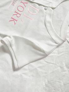 SHEIN Half-Open Collar Fitted Short Sleeve T-Shirt For Women - White - View 5
