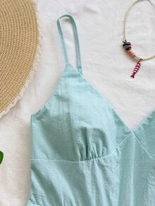 Soleia Trang phục dự tiệc cưới phong cách miền Tây, đi biển, tốt nghiệp, tiệc brunch, ngày lễ Thánh Patrick, kỳ nghỉ xuân, lễ Phục sinh, lễ hội âm nhạc, thanh lịch, phóng khoáng, nhiệt đới, màu xanh dương, hở lưng, dây mảnh, 100% cotton dành cho nữ. - Màu xanh nhạt - Xem 5