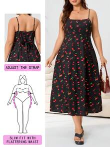 Solflare 大码女式休闲樱桃印花无袖连衣裙，春夏款 - 彩色 - 查看 2