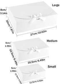 SHEIN Conjunto de 10 caixas de papel kraft branco com tampa e laço de fita, 3 tamanhos disponíveis para lembrancinhas de casamento, damas de honra, aniversários, Dia dos Namorados e Dia das Mães. Ideal para embalagens de presentes. - Branco - Ver 3