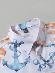 Manfinity RSRT 男士 Anchor & Coral 休闲度假短袖衬衫和短裤两件套 - 彩色 - 查看 4