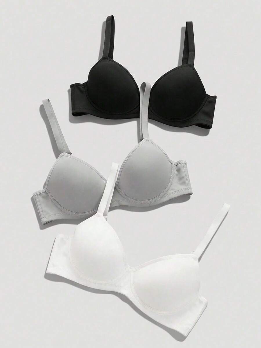 Chillnights 3pcs Women's Solid Color Casual Comfortable Bras & Wireless Bras Set - Multicolor - View 1