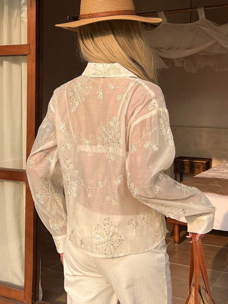 Loose Casual Vacation Textured Women Shirt, Spring & Summer
