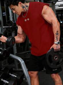 Gym Rark 男士哑铃印花宽肩运动背心 - 酒紅色 - 查看 4